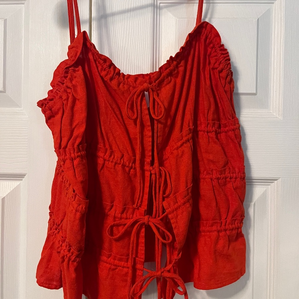 Divided Red Ruched Tie Front Camisole Sleeveless Top